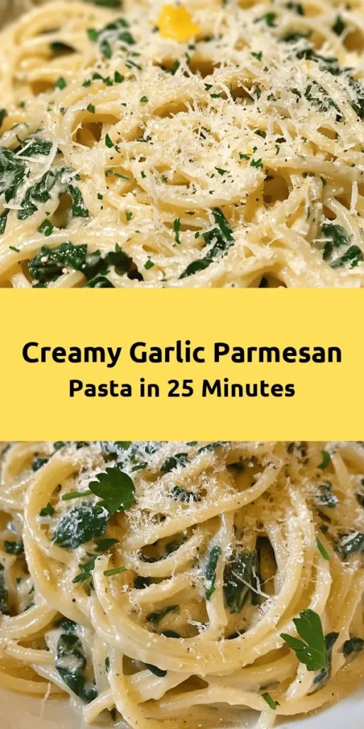 Indulge in this creamy Garlic Parmesan Pasta Delight! Easy to whip up in just 25 minutes, this dish combines al dente spaghetti or linguine with a rich garlic and Parmesan sauce, brightened by fresh spinach and zesty lemon. Perfect for a weeknight dinner or a cozy gathering, this pasta is sure to impress. Don't forget to garnish with extra Parmesan and parsley for that extra touch. Try this delicious, comforting meal today!