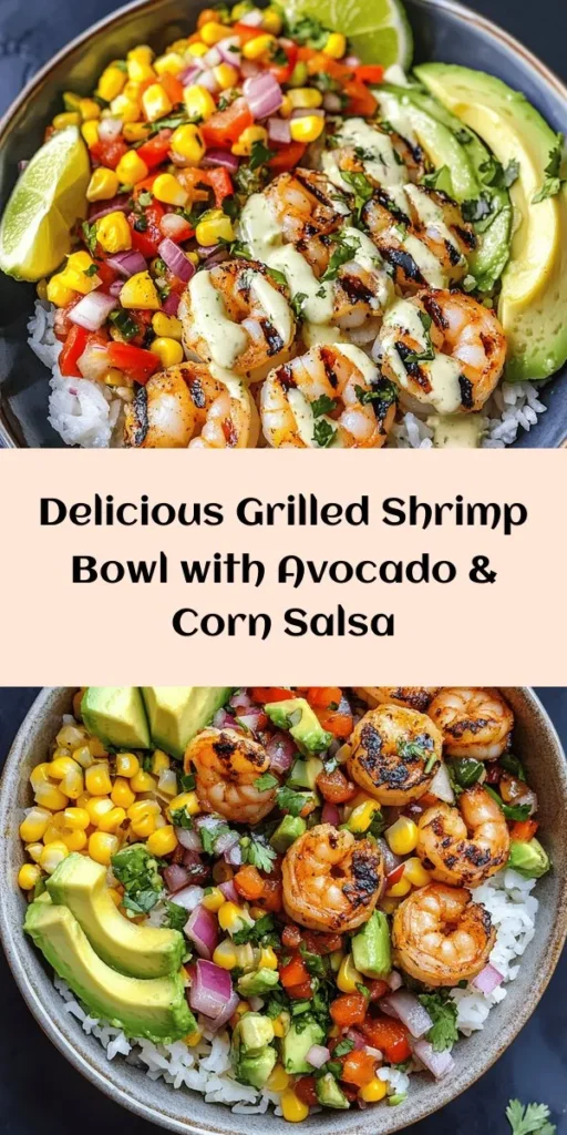 Get ready to enjoy a delicious Grilled Shrimp Bowl packed with flavor! This recipe combines perfectly marinated shrimp grilled to perfection, served over a bed of rice with vibrant corn salsa and creamy garlic sauce. The addition of fresh avocado adds a rich touch. Perfect for a healthy weeknight dinner or a weekend gathering, this dish is simple to make and incredibly satisfying. Dive in and savor every bite of this vibrant and fresh meal!