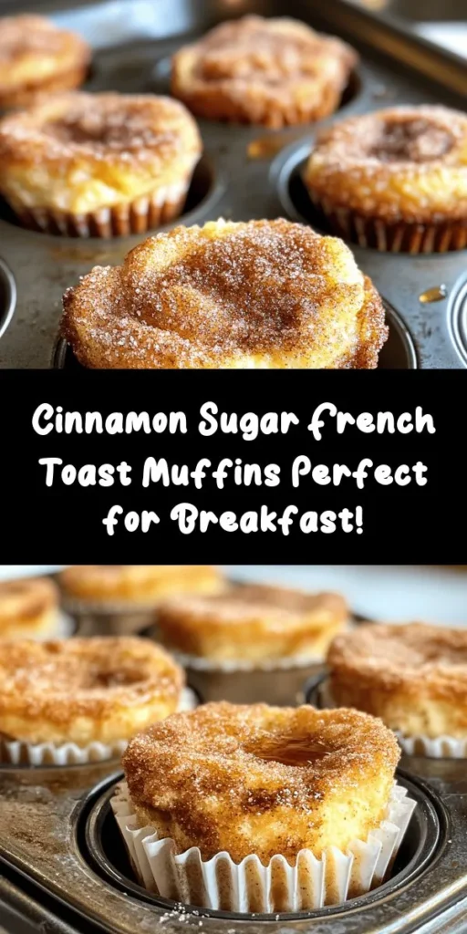 Indulge in these delightful Cinnamon Sugar French Toast Muffins that make breakfast feel special! With just a few simple ingredients like thick bread, eggs, and a touch of cinnamon, you can create a warm, sweet treat that everyone will love. Perfectly baked to golden perfection and topped with a buttery cinnamon sugar blend, these muffins are great for brunch or a cozy morning at home. Serve them warm with maple syrup or powdered sugar for the ultimate flavor experience!
