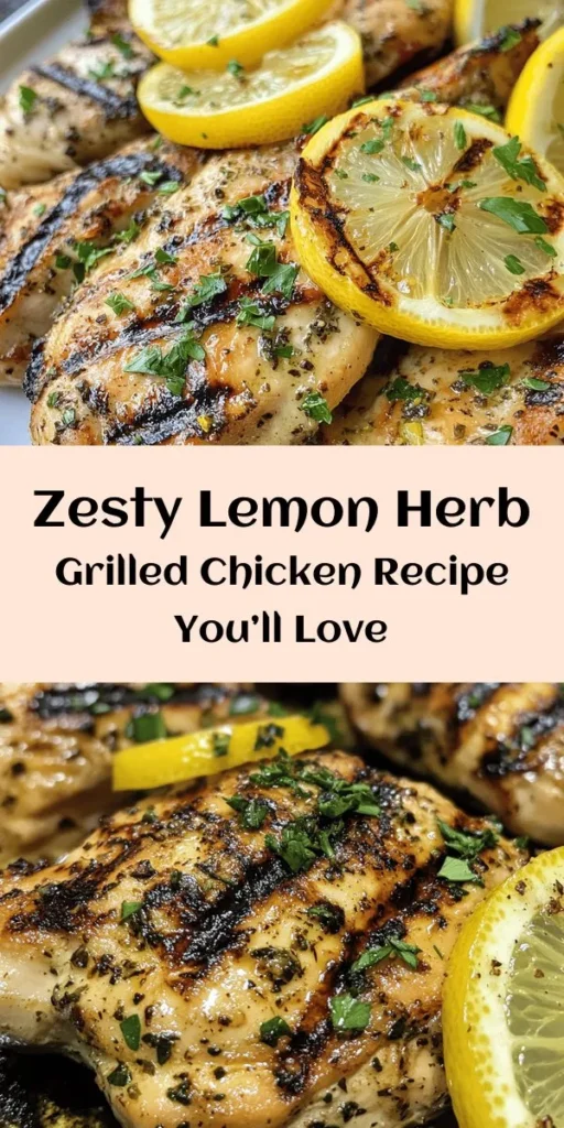 Discover the perfect summer dish with this Zesty Lemon Herb Grilled Chicken! This recipe features juicy chicken breasts marinated in a zesty blend of lemon, garlic, and fresh herbs. It’s quick to prepare, taking just 10 minutes to prep and 40 minutes total. Grill to perfection for a delicious meal that’s sure to impress. Perfect for weeknight dinners or weekend BBQs, serve it with a side of veggies or a fresh salad for a complete meal! Enjoy the vibrant flavors!