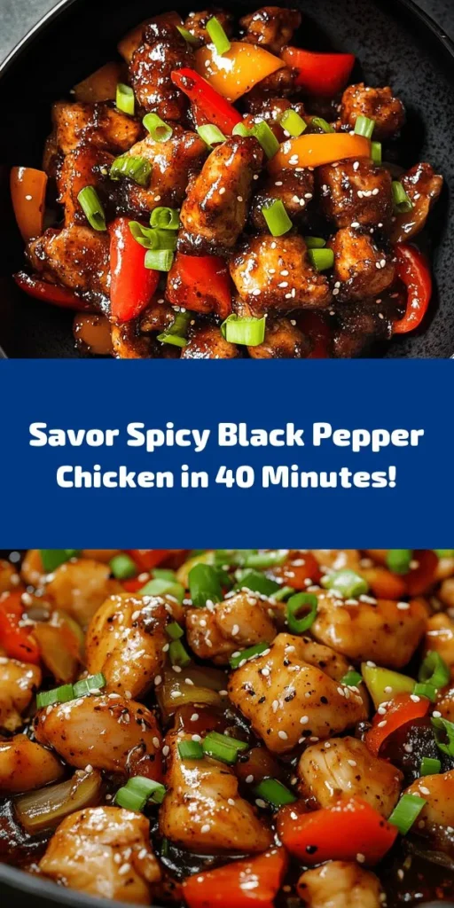 Spice up your dinner with this delicious Spicy Black Pepper Chicken Delight! This easy recipe features tender chicken breast marinated with soy sauce and black pepper, then stir-fried with aromatic garlic, ginger, colorful bell peppers, and onions. A quick cornstarch sauce thickens to perfection for a satisfying finish. Perfect served over rice or noodles, it's a fantastic dish to enjoy with family and friends. Give it a try!