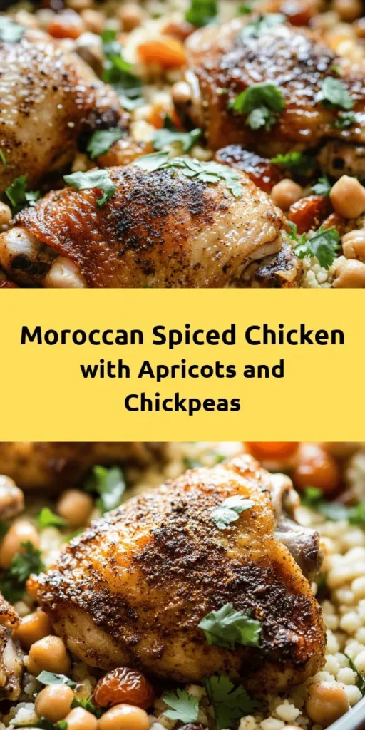 Discover the flavors of Morocco with this Moroccan Spiced Chicken recipe! Tender chicken thighs are marinated in a fragrant blend of spices, then cooked with chickpeas and sweet apricots for a delicious one-pan dish. Serve it over fluffy couscous or rice to soak up the rich sauce. Perfect for a cozy dinner, this dish is sure to impress! With a prep time of just 15 minutes, you'll enjoy a taste of North Africa in no time. Enjoy!