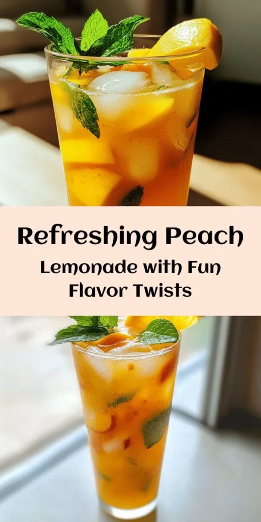 Quench your thirst with this delightful Peach Lemonade, bursting with fresh flavors! Made with ripe peaches, zesty lemon juice, and just the right amount of sugar, it's the perfect summer refreshment. Don't stop there—try exciting variations like adding mixed berries for a fruity twist, herbs for an aromatic experience, or a kick of spice for the adventurous! Serve chilled over ice, garnished with mint and lemon slices. Perfect for gatherings or a sunny afternoon!