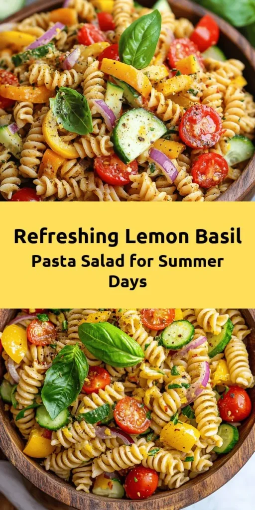 Brighten up your meal with this refreshing Zesty Lemon Basil Pasta Salad! This vibrant dish combines whole wheat or gluten-free pasta with cherry tomatoes, cucumbers, and red bell peppers, all tossed together in a zesty lemon dressing. Finished with plenty of fresh basil and a hint of red pepper flakes, it's perfect for picnics or a light lunch. Easy to prepare and full of flavor, this salad will delight your taste buds. Enjoy chilled or at room temperature!