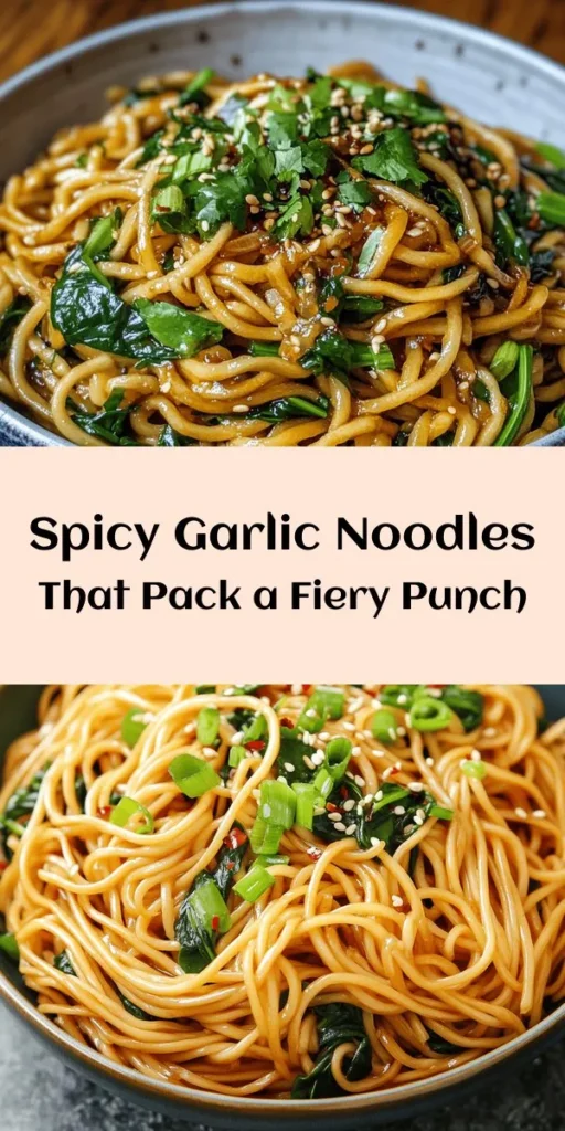 Spice up your weeknight meals with these Fiery Garlic Noodles! This quick and easy recipe combines fresh egg noodles with a zesty mix of garlic, red pepper flakes, and savory sauces. Tossed with vibrant spinach and green onions, it’s a delicious dish ready in just 20 minutes. Perfect for garlic lovers and those who crave a little heat! Garnish with sesame seeds and cilantro for an extra touch. Get ready for a flavor explosion!