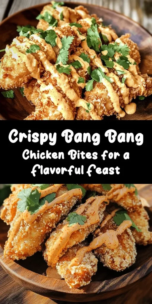 Make your taste buds dance with this Crispy Bang Bang Chicken recipe! Coated in a flavorful panko crust and fried to golden perfection, each bite is bursting with crunch. Pair it with a sweet and spicy Bang Bang sauce made from mayonnaise, sweet chili, and a hint of sriracha for the ultimate dipping experience. Perfect for parties or a cozy night in, this dish is quick to prepare in just 30 minutes. Get ready to impress with this delicious meal!
