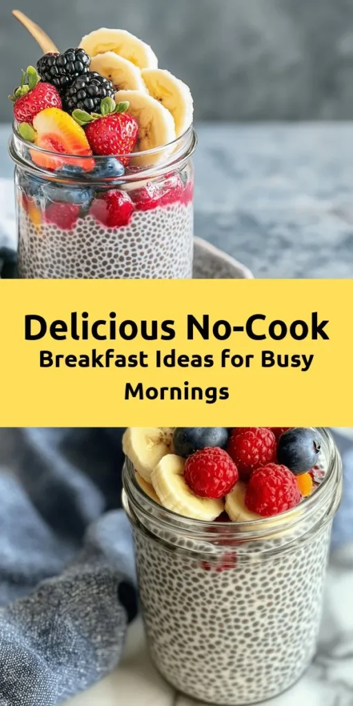 Discover a collection of quick and nutritious no-cook breakfast recipes that are perfect for busy mornings! From creamy overnight chia pudding and indulgent yogurt parfaits to savory avocado toast and delicious smoothie bowls, these recipes are easy to prepare and packed with flavor. Explore options like nut butter banana roll-ups and Mediterranean breakfast plates that will fuel your day. Get inspired to start your mornings right with these delightful dishes!